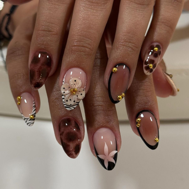 Nail Art Zebra - 24Pcs French Zebra-Print Fake Nails 3D