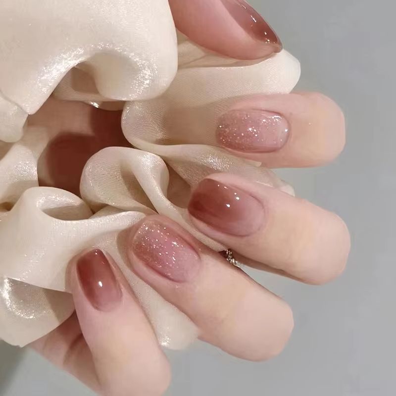 Nail Art Simple Elegant - 24Pcs Simple Short Gradient Nail Art