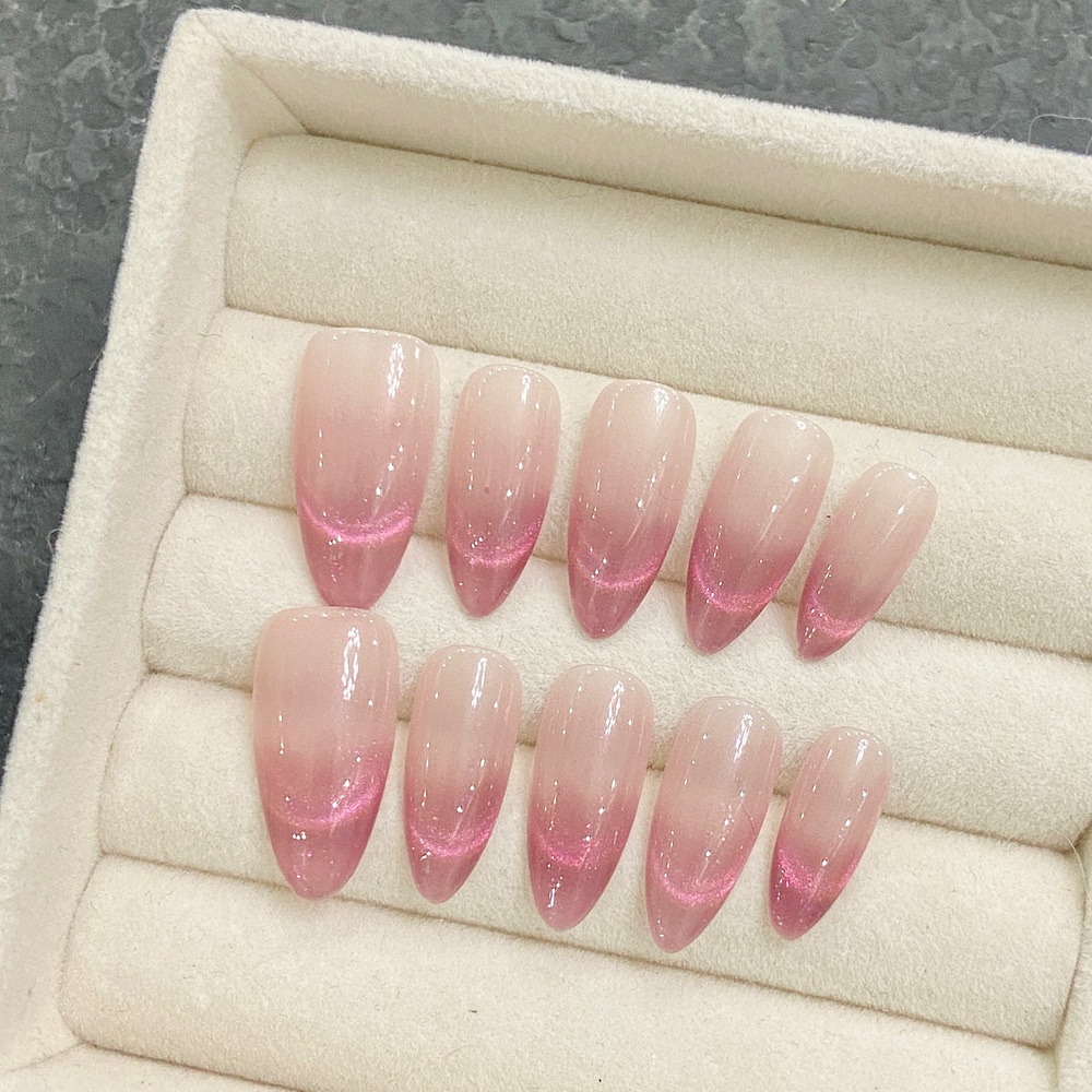 Nail Art French - Handmade Almond Press on Nails Simple