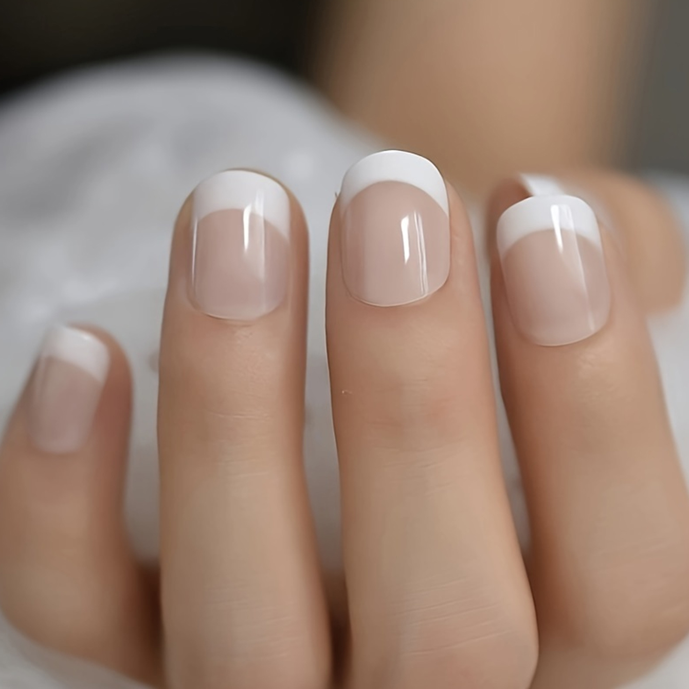 Nail Art French - 24PCS French White Border Short Square