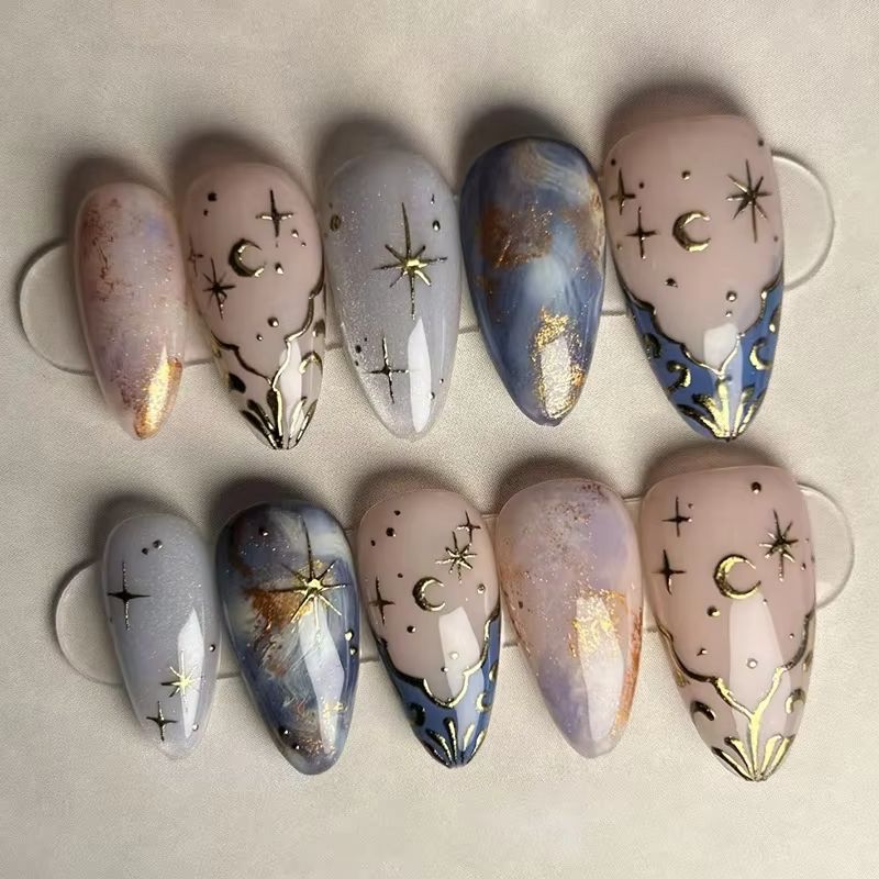 Nail Art French - 24Pcs Short Almond Nails Set Full