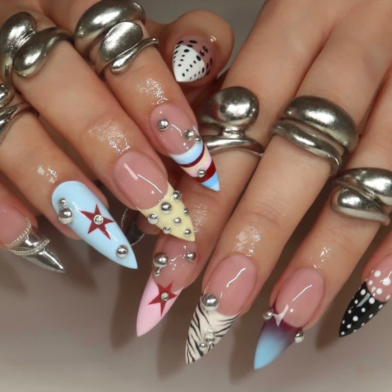 Nail Art Zebra - 24PCS Y2k Long Stiletto Press on