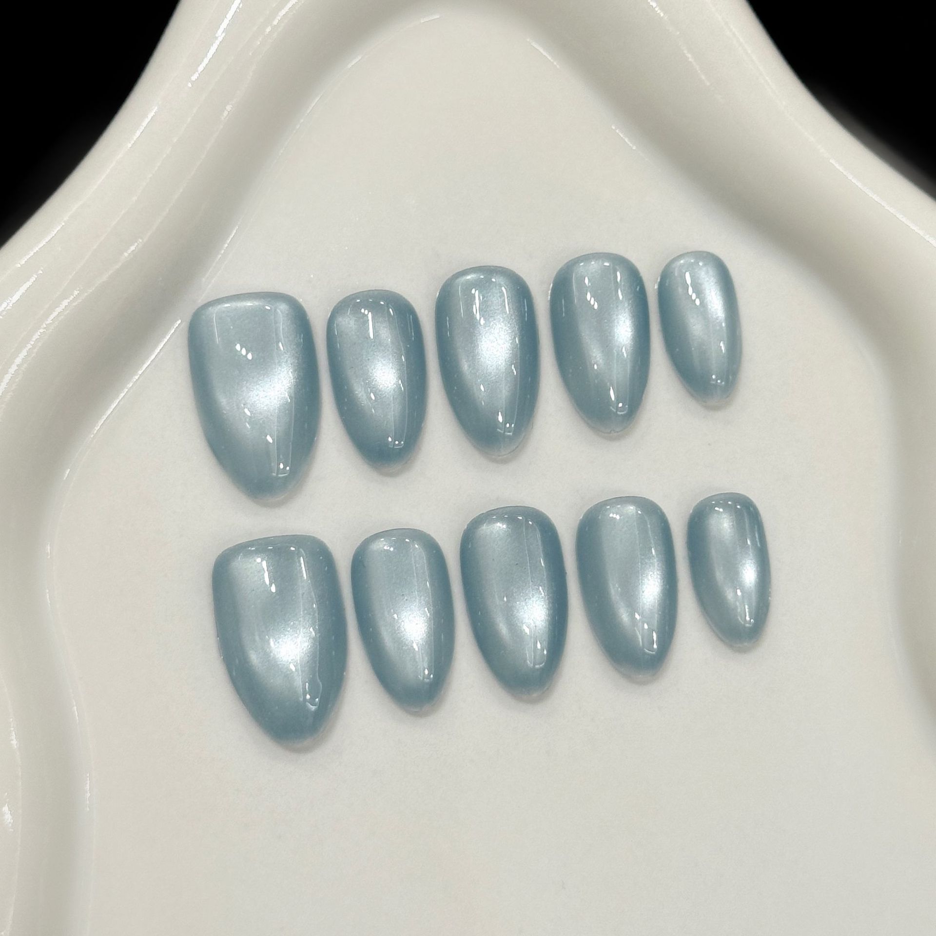 Nail Art French - 10Pcs Blue Cat Eye French Short