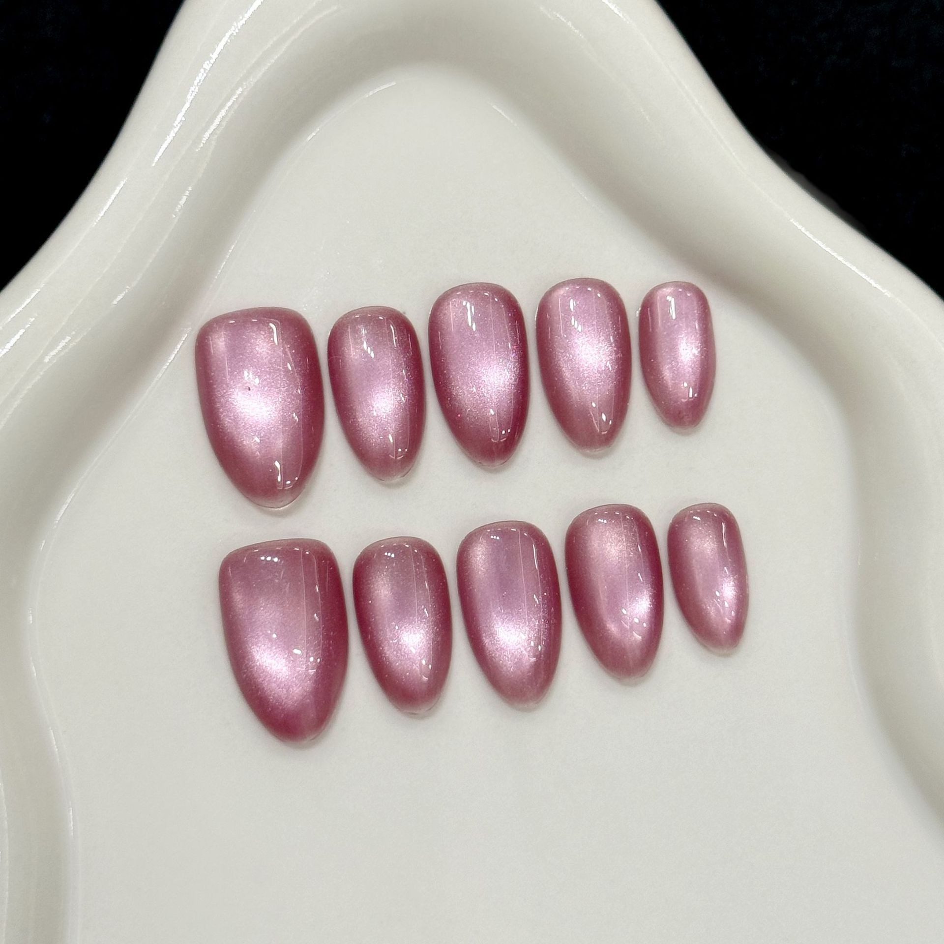 Nail Art Simple Elegant - 10pcs Pure Hand Pressed Short Almond