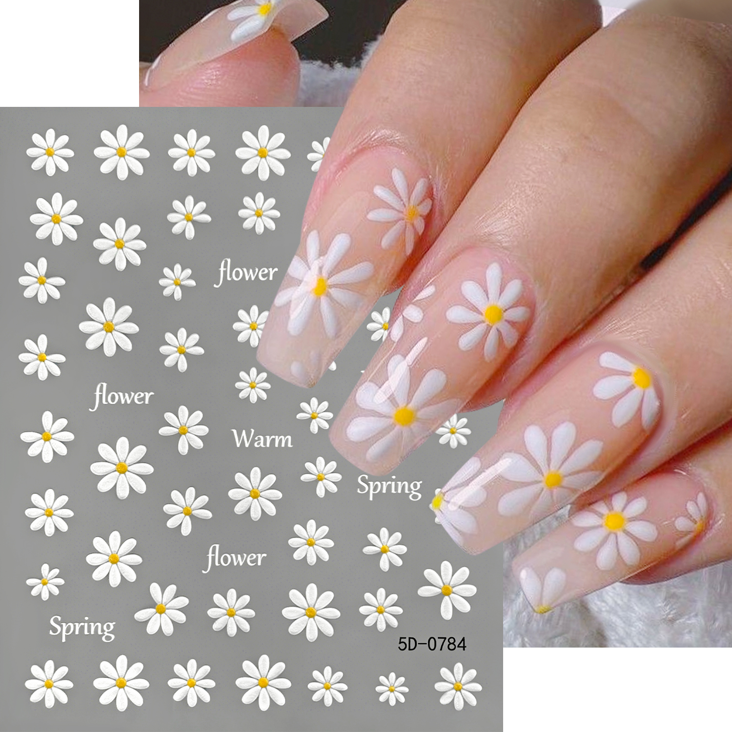Nail Art Simple Elegant - 1Pcs 5D Embossed Summer Daisy Nail