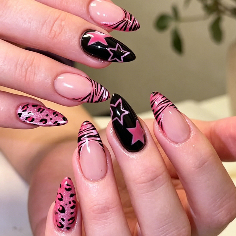 Nail Art Zebra - 24pcs Y2K Pink Zebra Leopard Press
