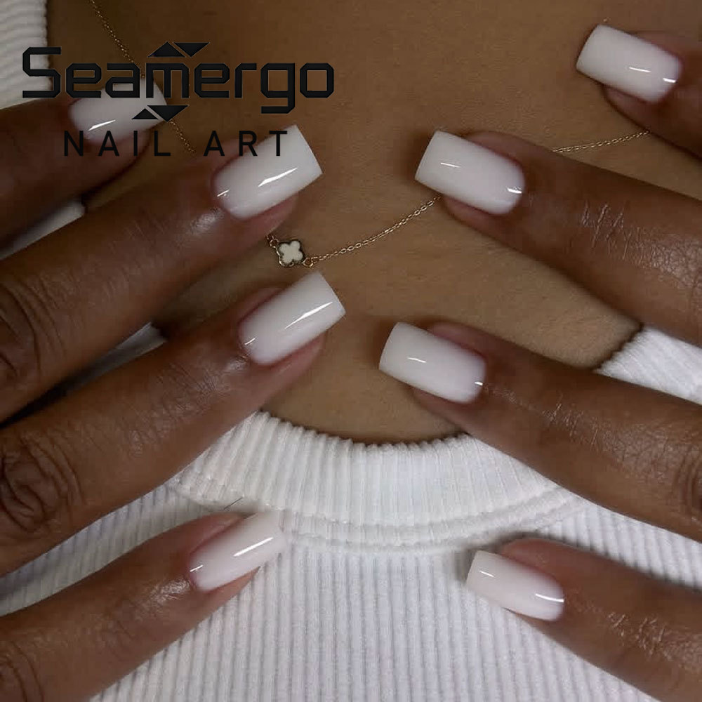 Nail Art Simple Elegant - 24PCS Short Square Fake Nails with
