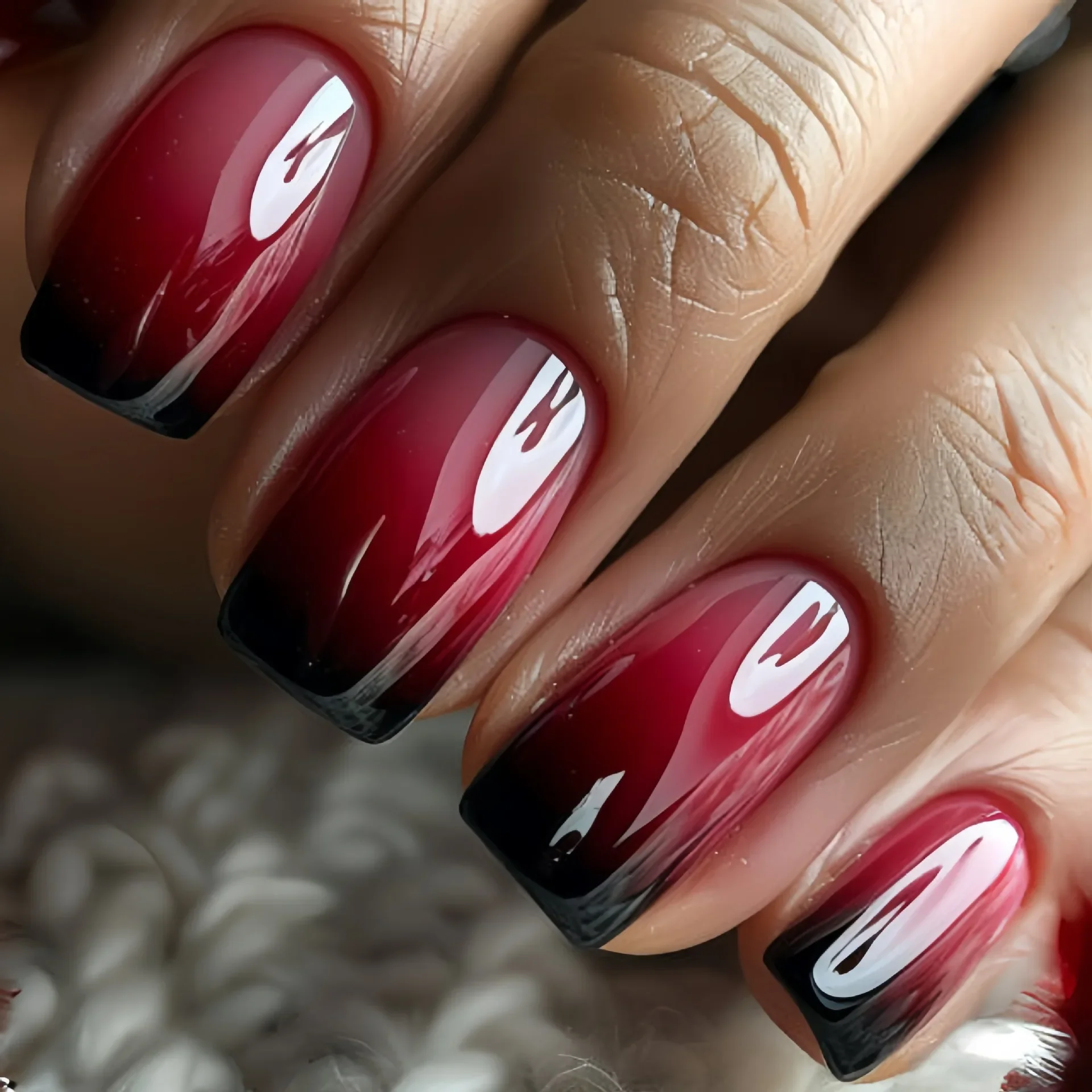 Nail Art French - 24pc Press on Nails Black Gradient