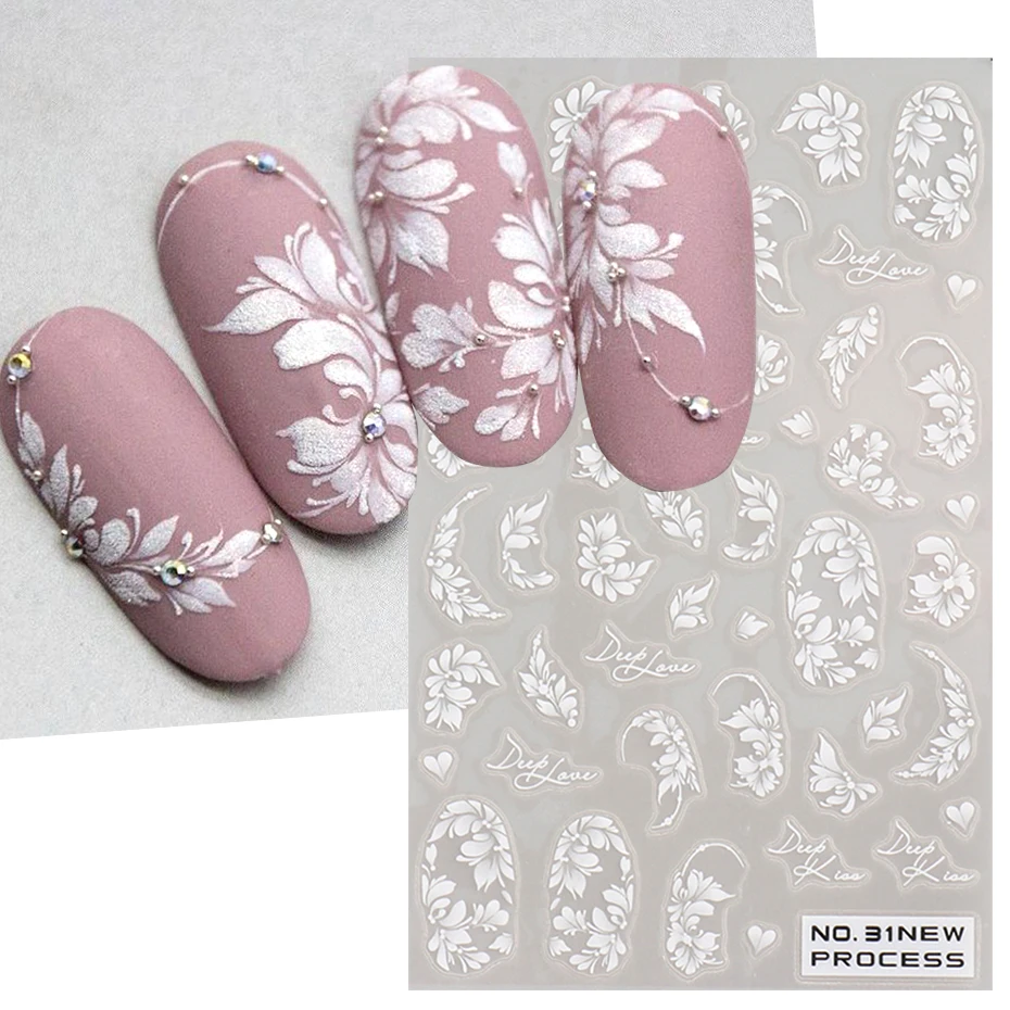 Nail Art Simple Elegant - White Lace Flower Nail Art Sticker