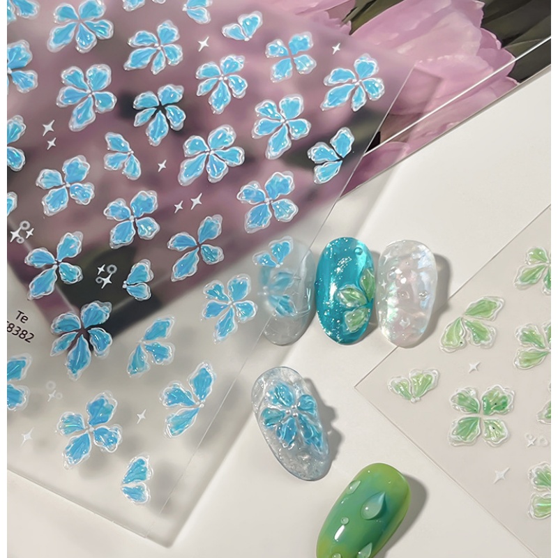 Nail Art Ice Blue - Ice-transparent feel green blue pink clover