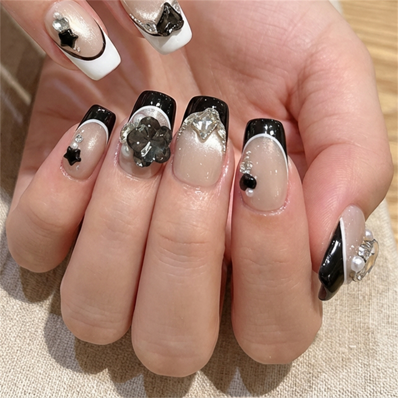 Nail Art French - 10pcs Black Cat Eyes Press on