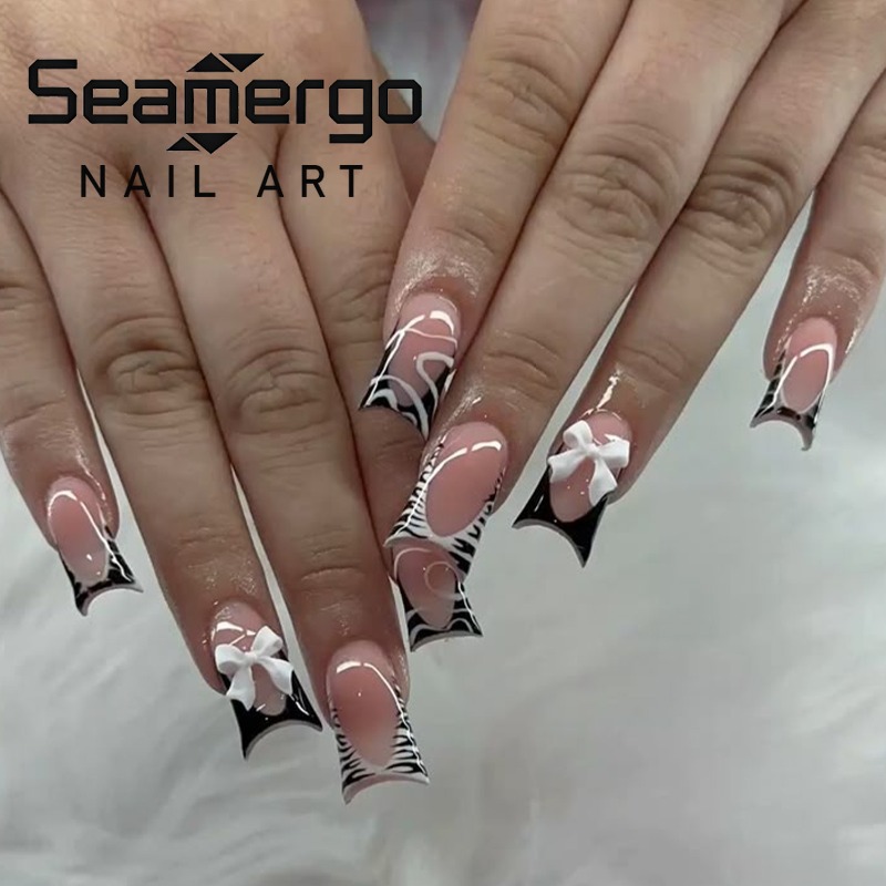 Nail Art Zebra - 24PCS Simple Black Duckbill False Nails