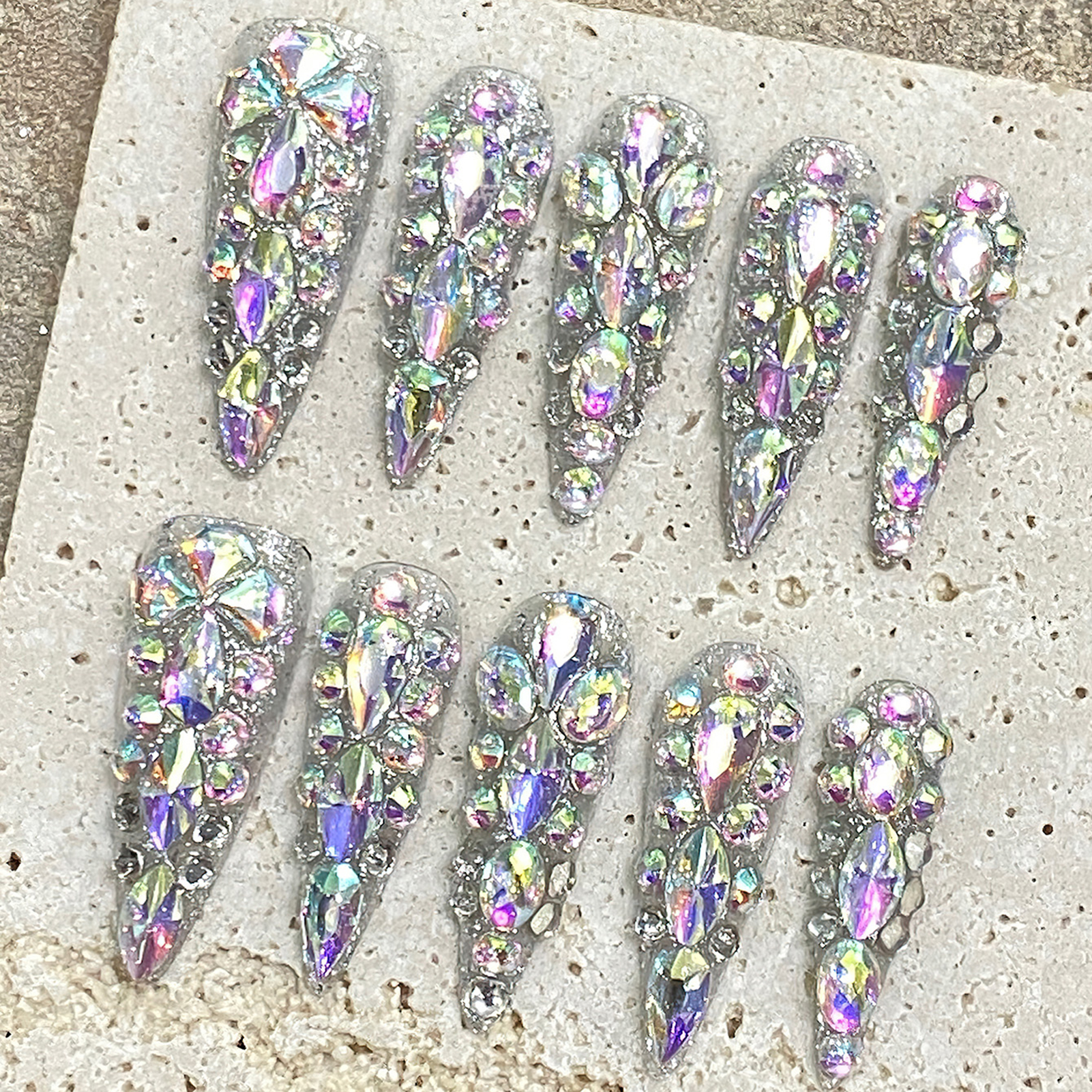 Nail Art French - 10pcs Handmade Press On Nails Long