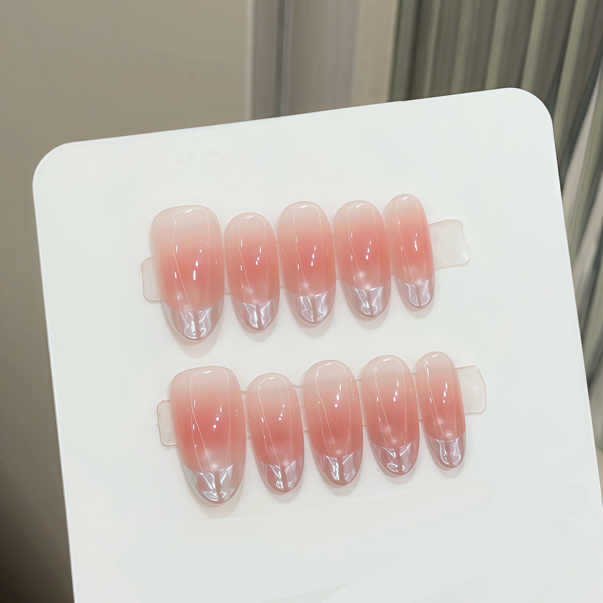 Nail Art French - 10pcs Pure Hand Pressed Oval Nails