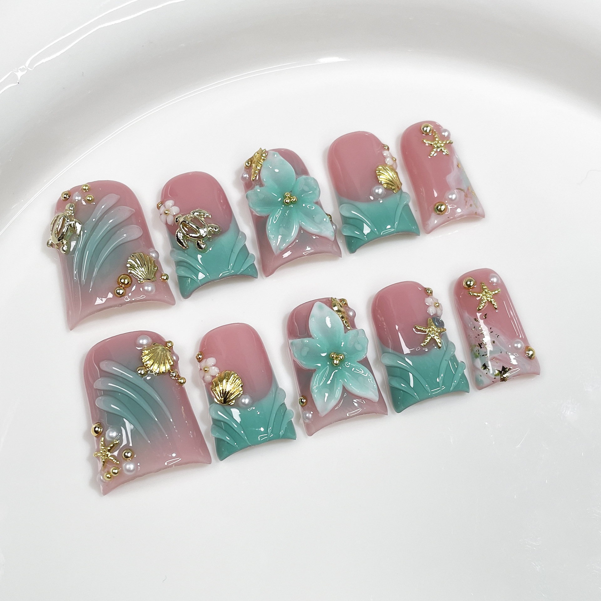 Nail Art French - 10pcs Ocean Style Fake Nails Duck