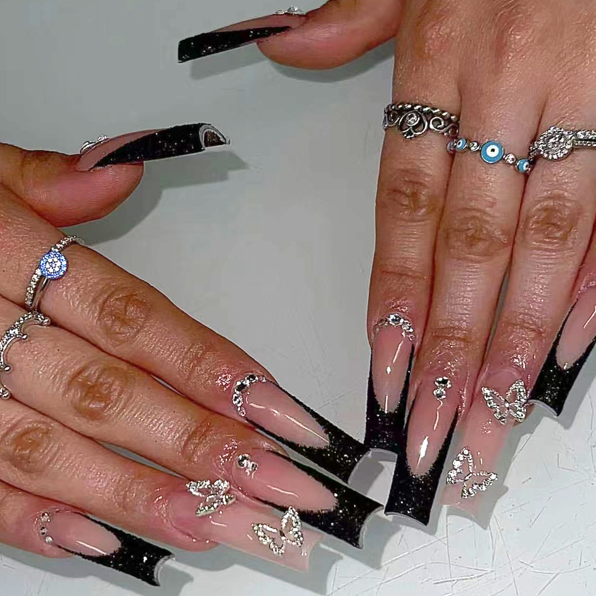 Nail Art French - 24pcs Black French Fake Nails Sets