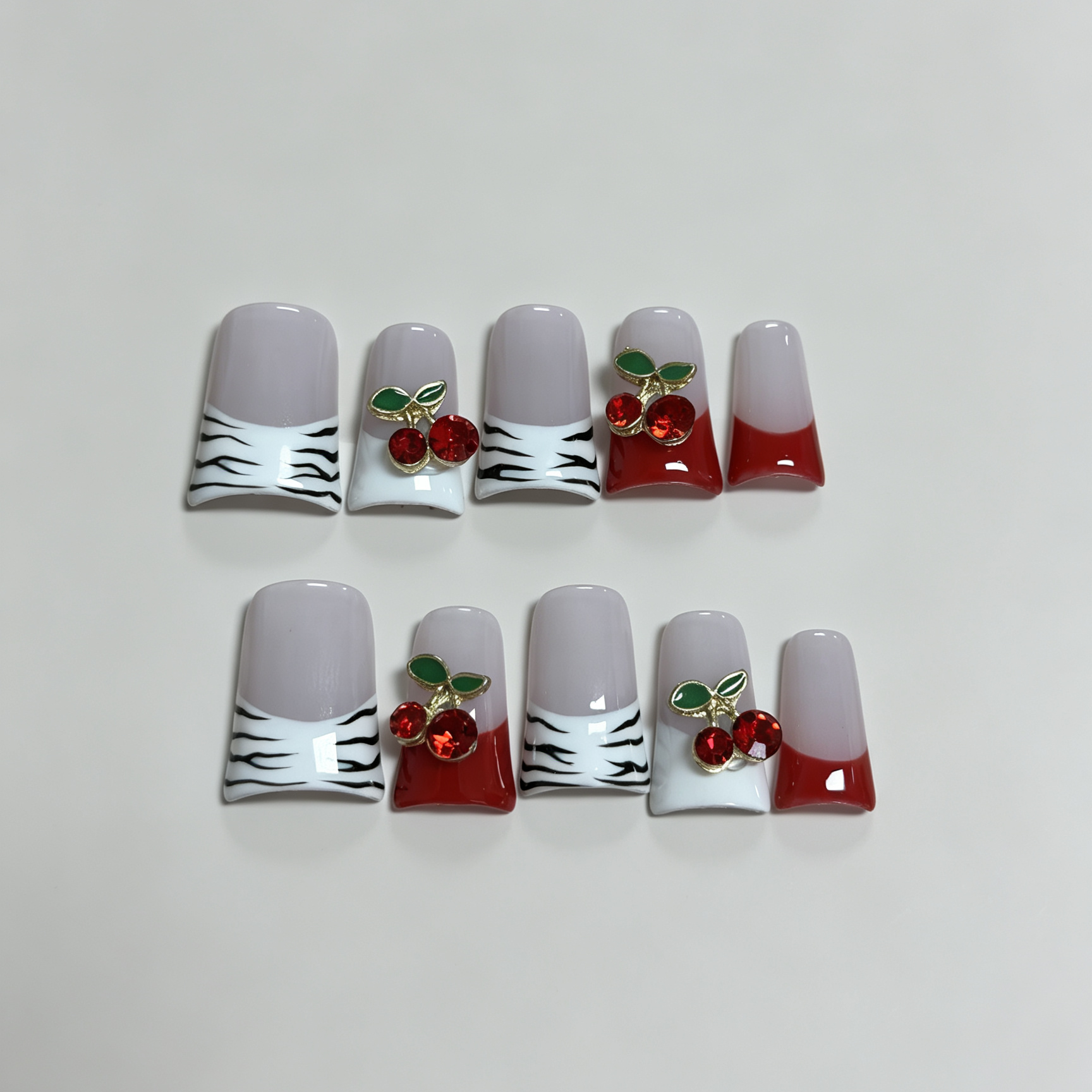 Nail Art Zebra - Medium Square 10Pcs French Press On