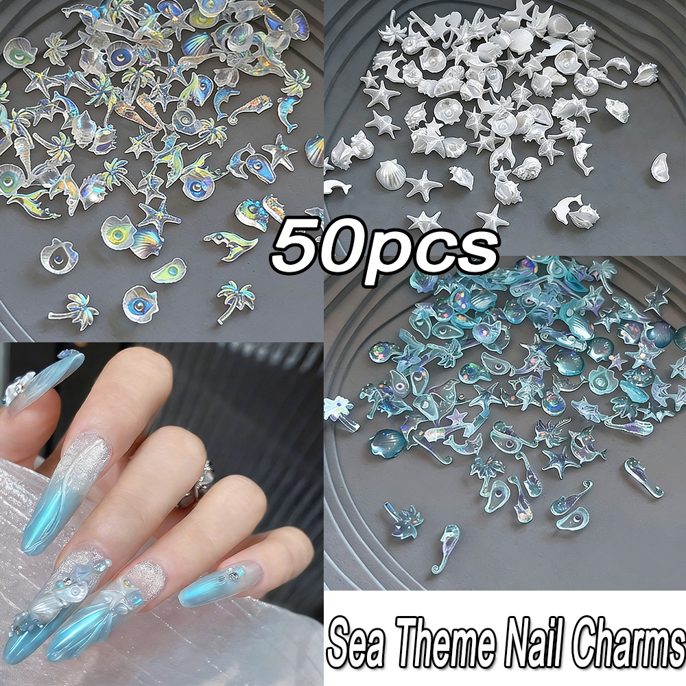 Nail Art Ice Blue - 50PCS 3D Mixed Sea Series Nail