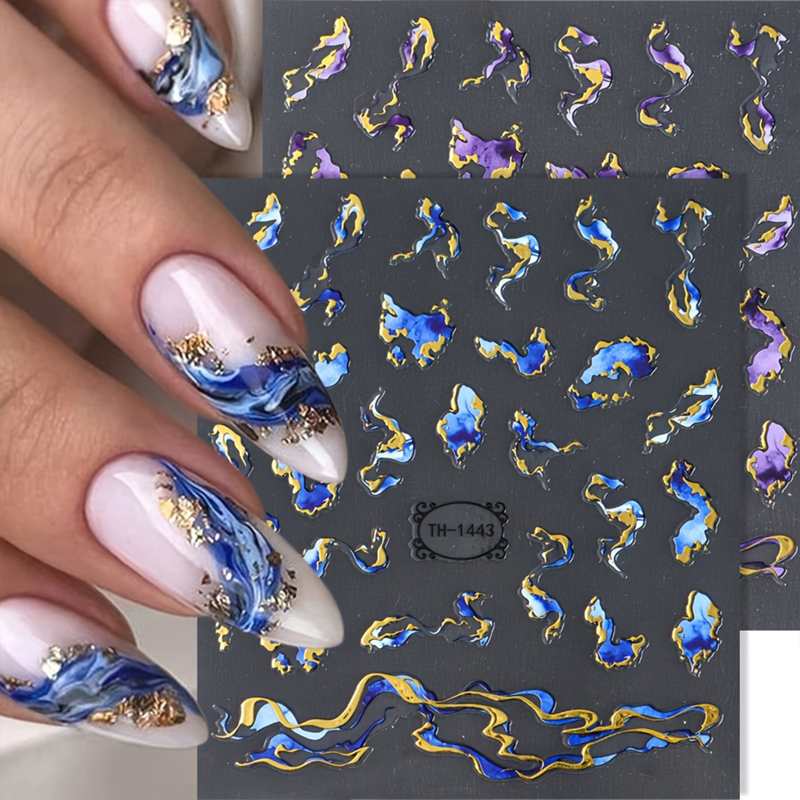 Nail Art Simple Elegant - 6 Sheets/set Marble Nail Stickers Gold