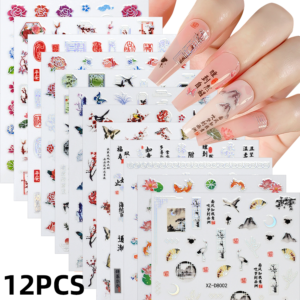 12Pcs/Lot Chinese Style Lotus  - Nail Art Lotso 评论和价格