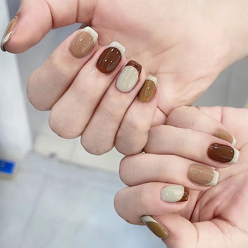 24Pcs Caramel Brown Ombre Glit - Nail Art Simple Elegant 评论和价格