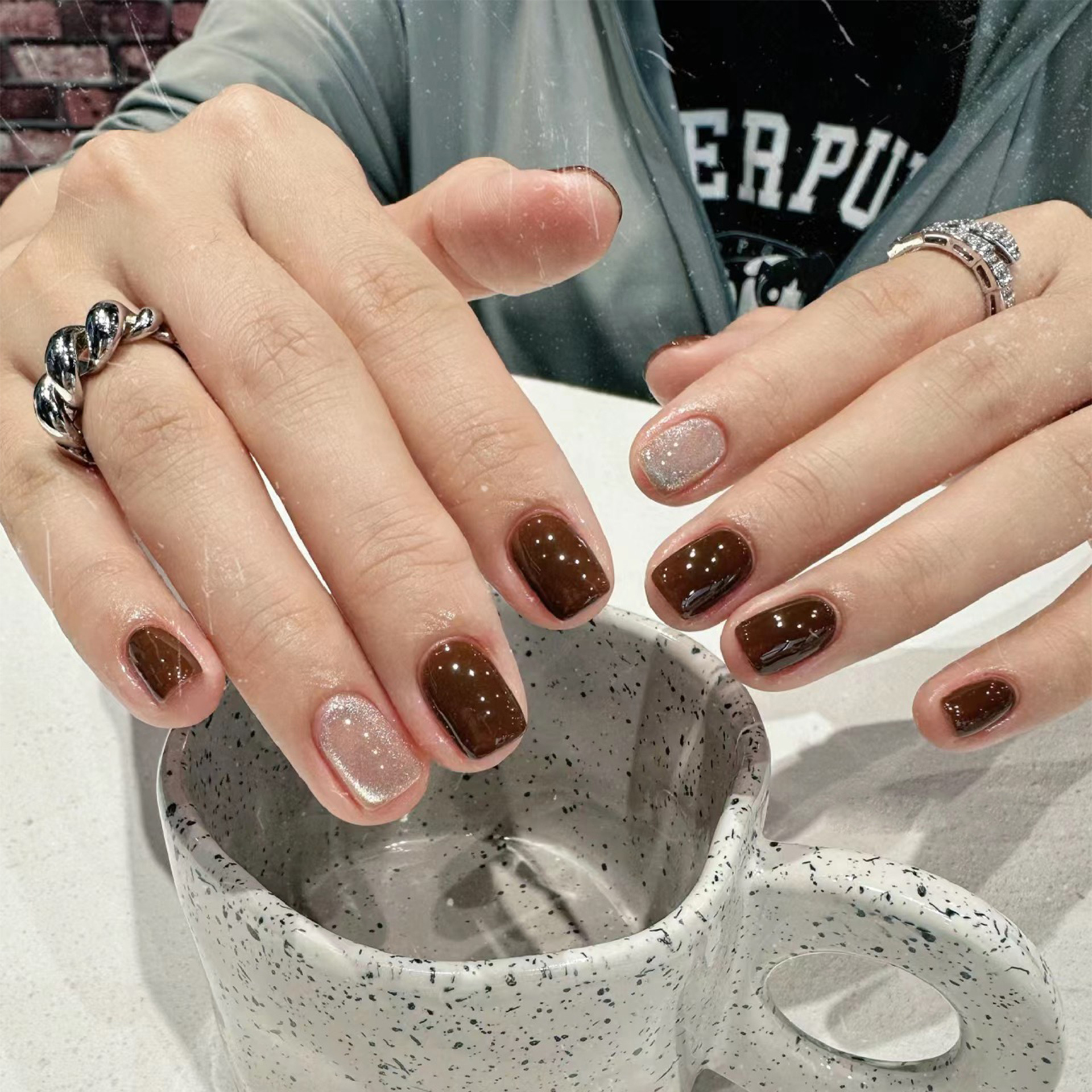 24Pcs Caramel Brown Ombre Glit - Nail Art Simple Elegant 评论和价格