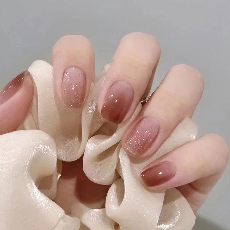 24Pcs Caramel Brown Ombre Glit - Nail Art Simple Elegant 评论和价格