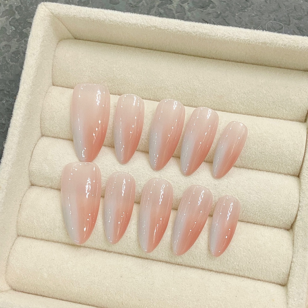 Handmade Almond Press on Nails - Nail Art French 评论和价格