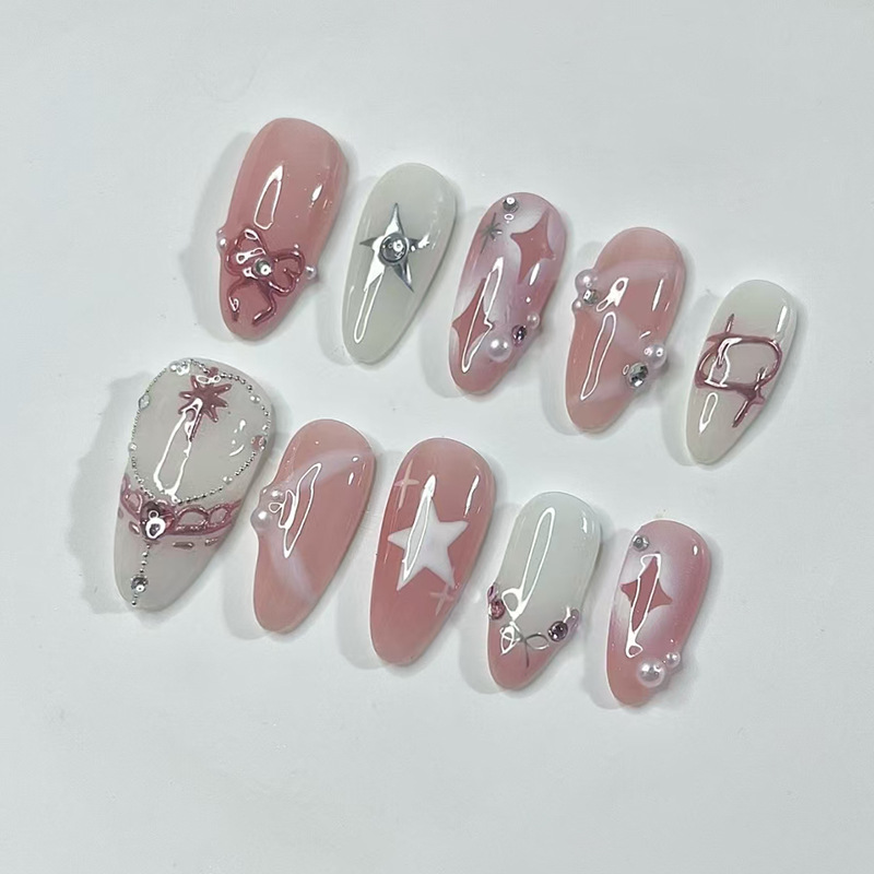 24Pcs Short Almond Nails Set F - Nail Art French 评论和价格