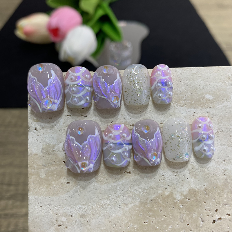 10pcs Butterfly Flower Fake Na - Nail Art French 评论和价格