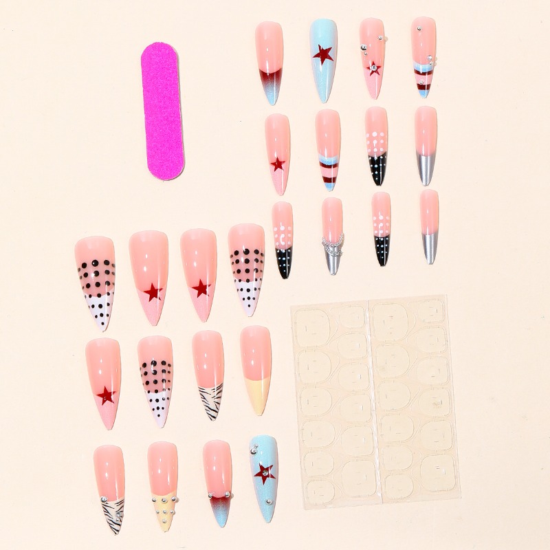 24PCS Y2k Long Stiletto Press  - Nail Art Zebra 评论和价格