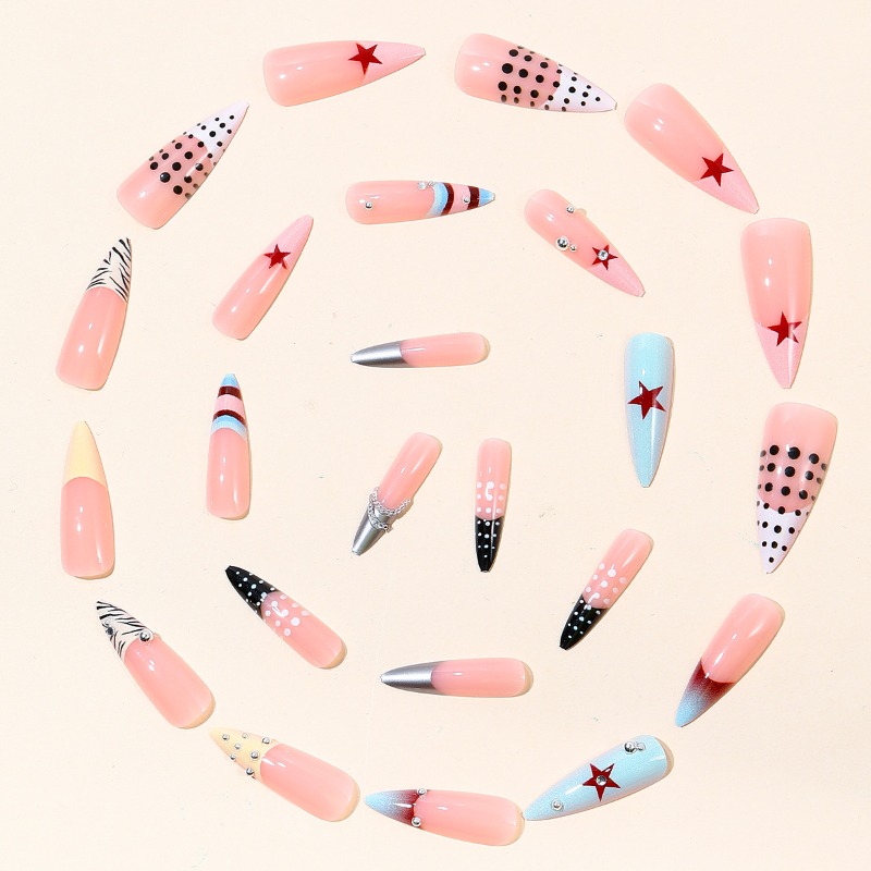 24PCS Y2k Long Stiletto Press  - Nail Art Zebra 评论和价格