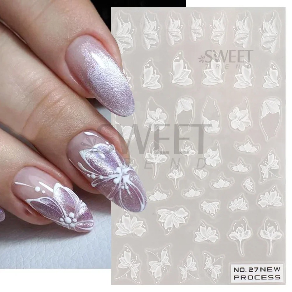 White Lace Flower Nail Art Sti - Nail Art Simple Elegant 评论和价格
