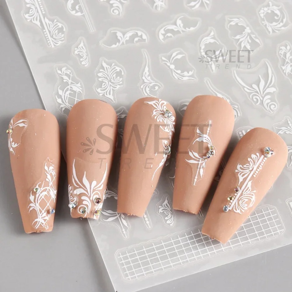 White Lace Flower Nail Art Sti - Nail Art Simple Elegant 评论和价格