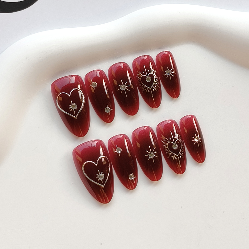 10Pcs French Style Burgundy Ha - Nail Art Simple Elegant 评论和价格
