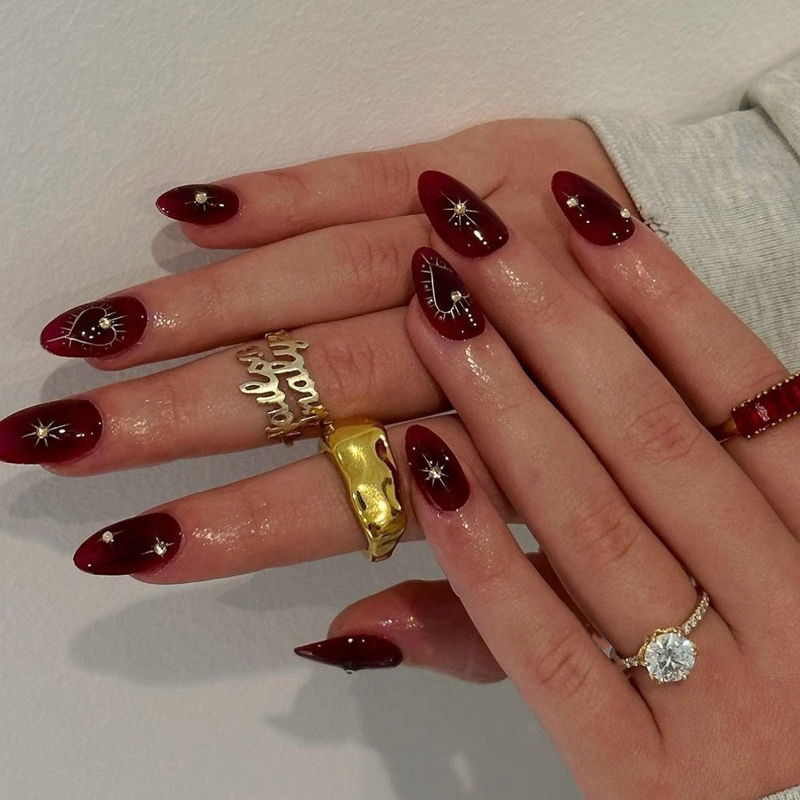 10Pcs French Style Burgundy Ha - Nail Art Simple Elegant 评论和价格