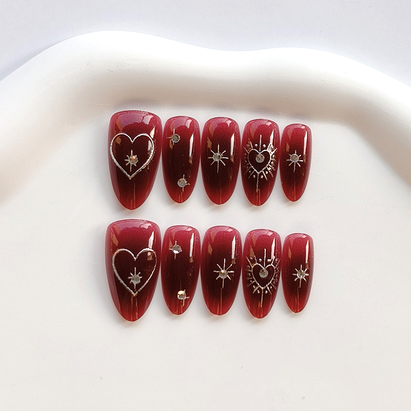 10Pcs French Style Burgundy Ha - Nail Art Simple Elegant 评论和价格