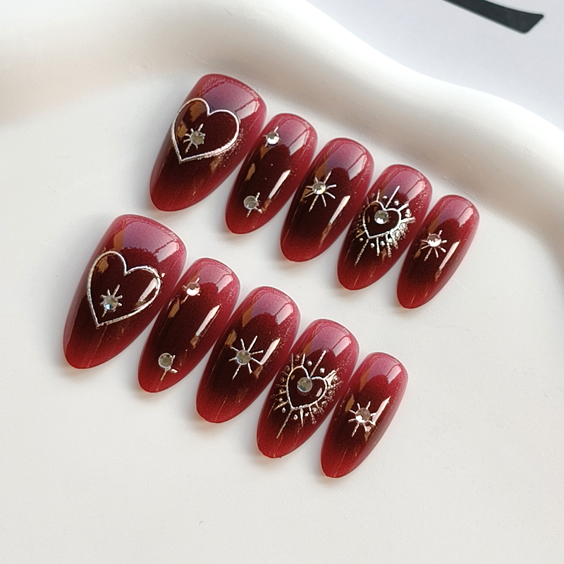 10Pcs French Style Burgundy Ha - Nail Art Simple Elegant 评论和价格