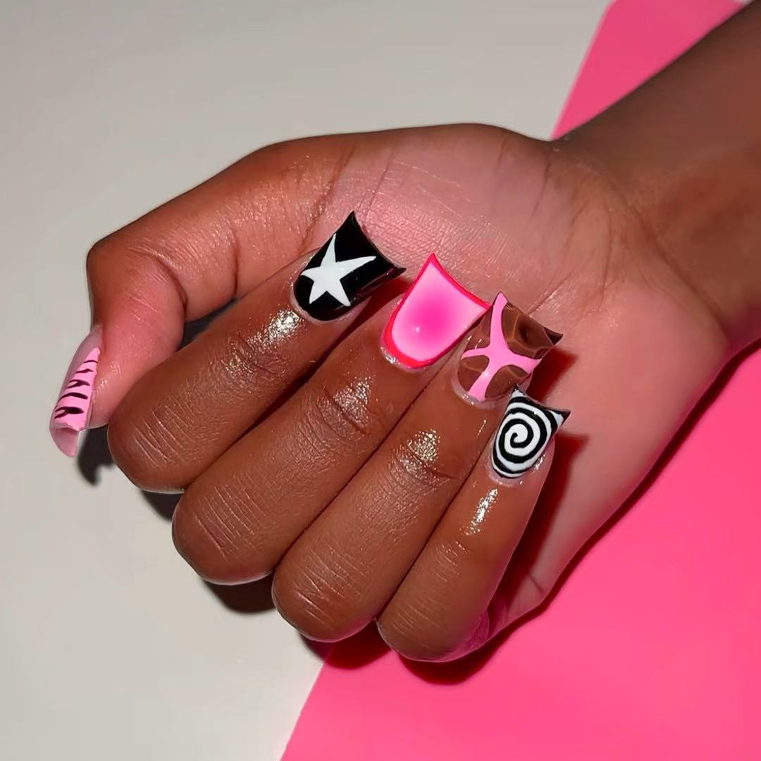 24PCS Pink Black Duckbill Pres - Nail Art Zebra 评论和价格