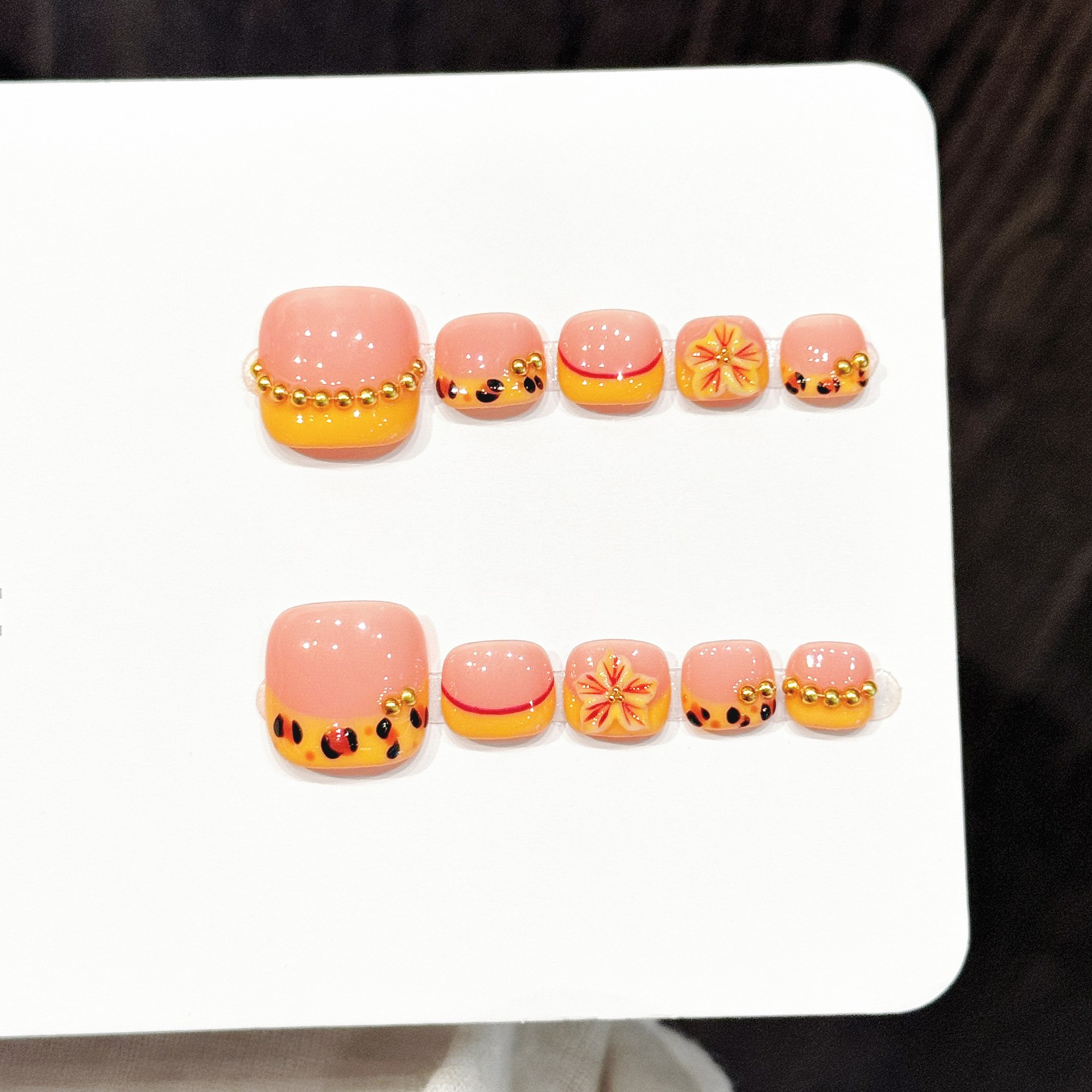 10pcs Handmade Pressed Foot Na - Nail Art Orange 评论和价格