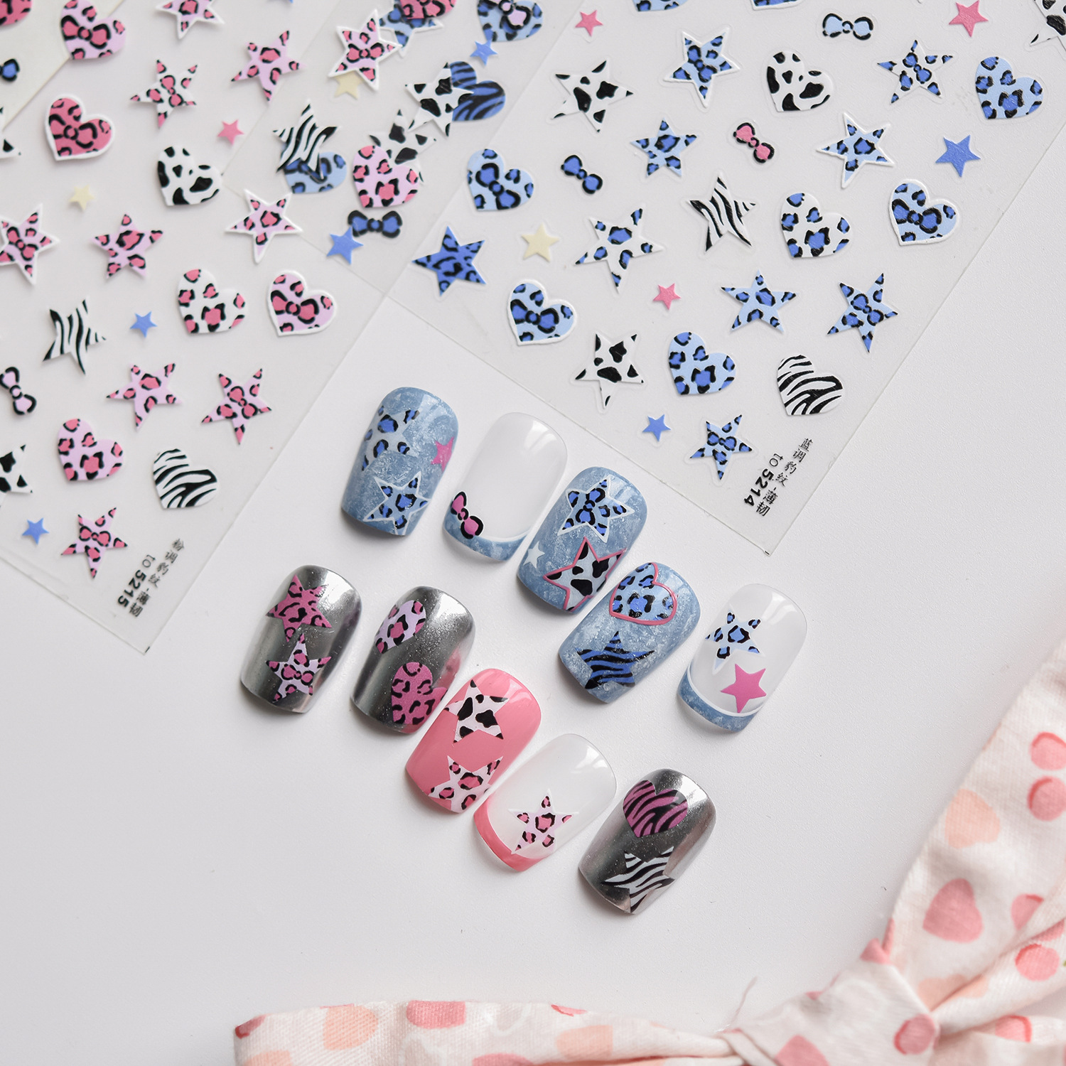 Blue And Pink Star Shaped Hear - Nail Art Zebra 评论和价格