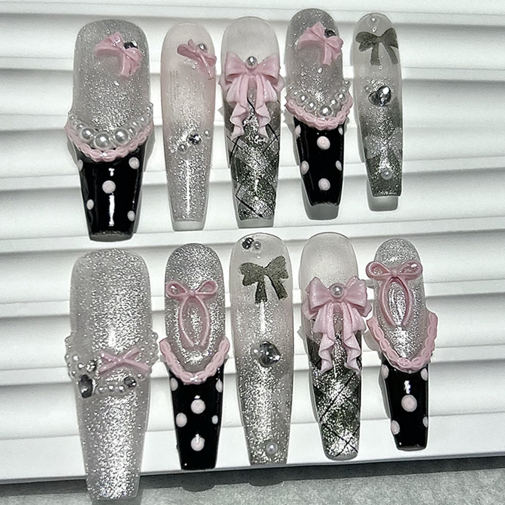 10PCS Y2K Black Pink French Ha - Nail Art French 评论和价格