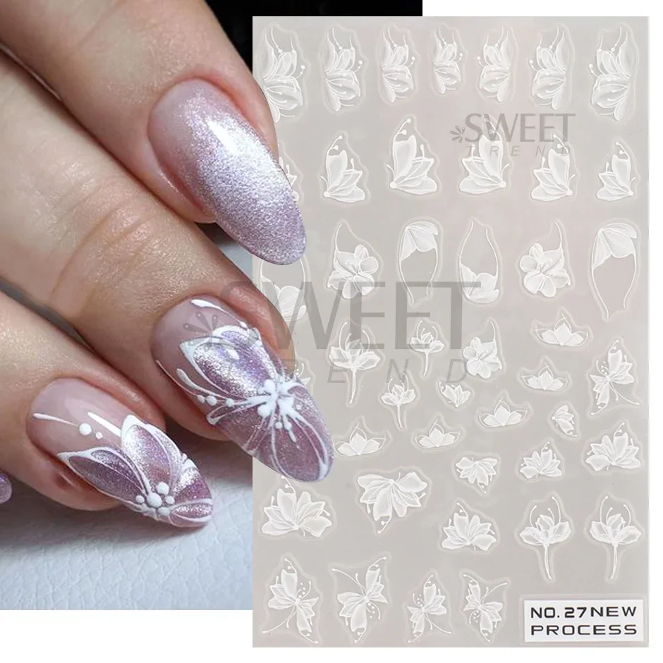 White Lace Flower Nail Art Sti - Nail Art Simple Elegant 评论和价格