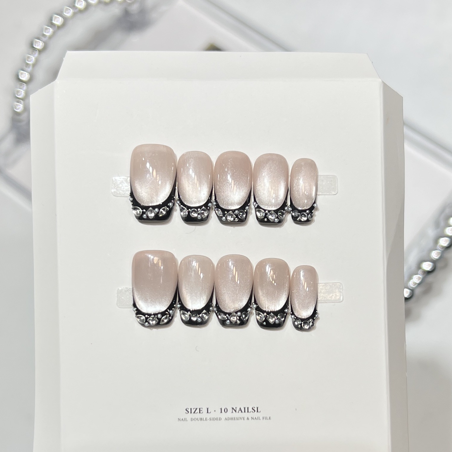 10pcs Black Cat Eyes Press on  - Nail Art French 评论和价格