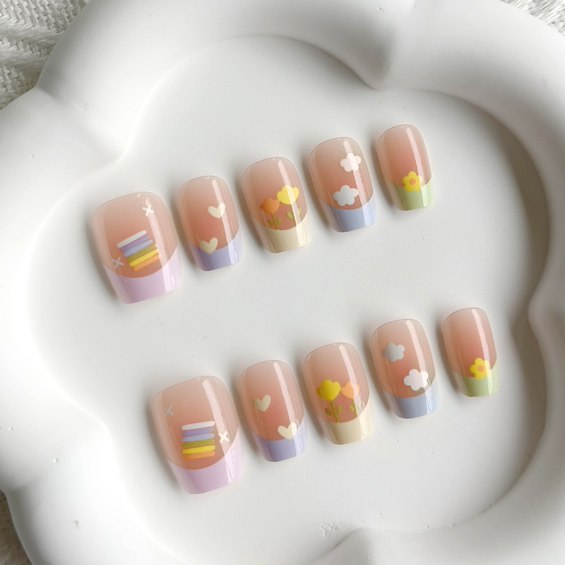10Pcs Women Spring Fresh and D - Nail Art French 评论和价格