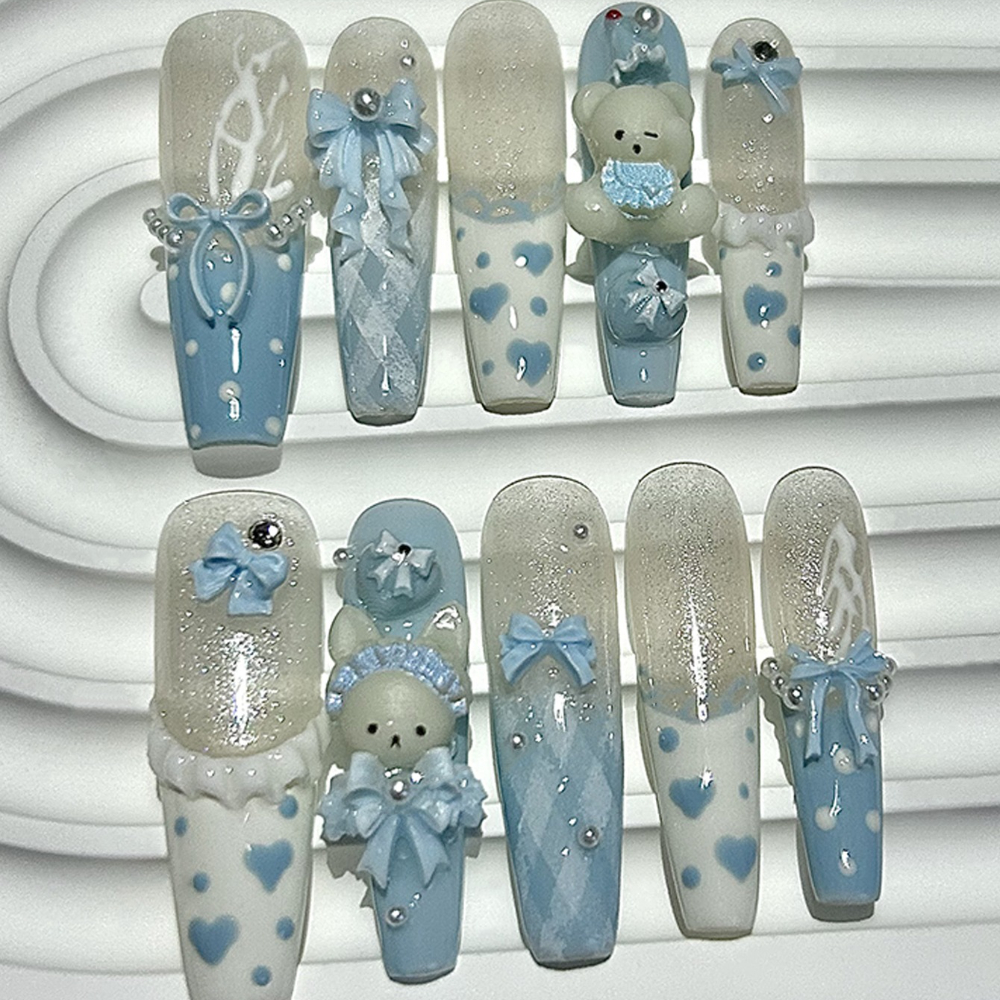 10 Pieces Kawaii 3D Bow Teddy  - Nail Art French 评论和价格