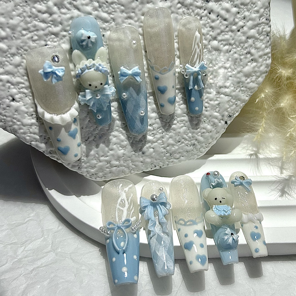 10 Pieces Kawaii 3D Bow Teddy  - Nail Art French 评论和价格