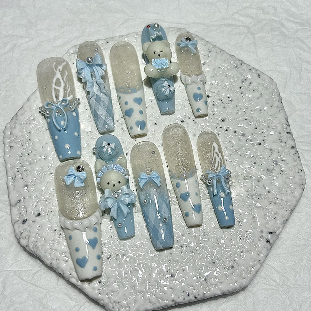 10 Pieces Kawaii 3D Bow Teddy  - Nail Art French 评论和价格