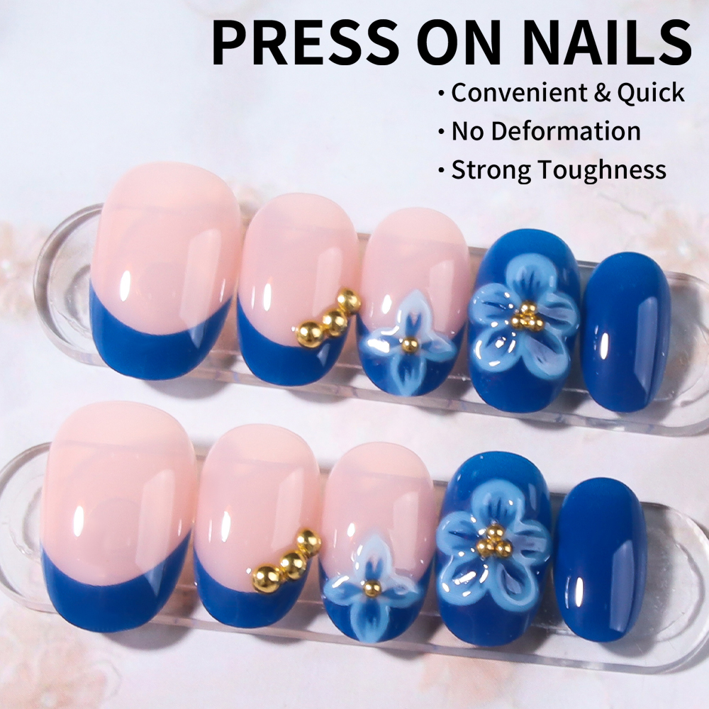 24pcs Short Oval 3D Gel Nail S - Nail Art French 评论和价格