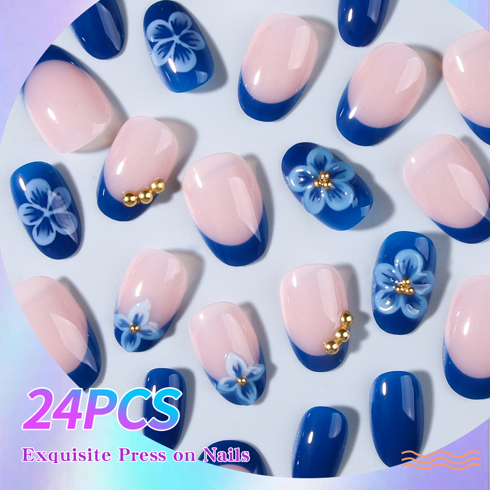 24pcs Short Oval 3D Gel Nail S - Nail Art French 评论和价格
